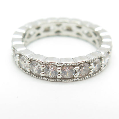 VANNA K 925 Sterling Silver Round-Cut C Z All Around Eternity Ring Size 7.25