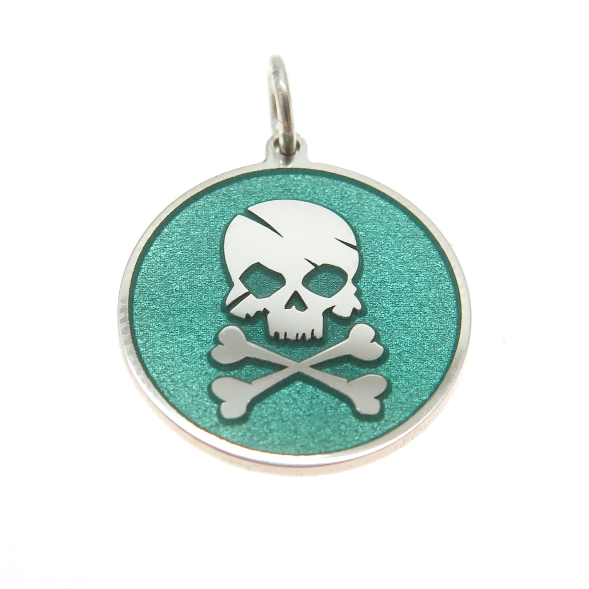 925 Sterling Silver Turquoise Enamel Skull Crossbones Minimalist Charm Pendant