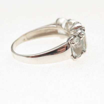 925 Sterling Silver Vintage Real Oval-Cut Light Blue Topaz Ring Size 10