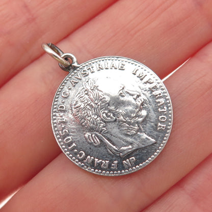 Silver Antique 1915 Austrian Empire Franz Joseph I Coin Replica Charm Pendant