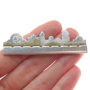 EMIL SHENFELD Sterling Silver 2-Tone Vintage Israel Jerusalem Scenery Pin Brooch