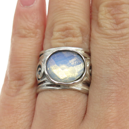 925 Sterling Silver Vintage Real Opalite Spiral Ring Size 6.5