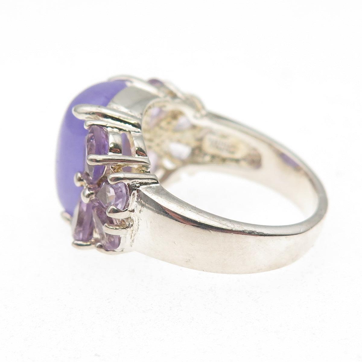 925 Sterling Silver Real Lavender Jade & Amethyst Ring Size 7