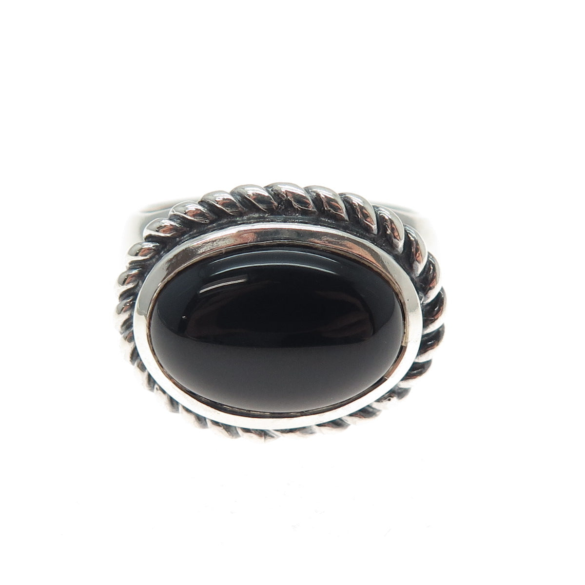 925 Sterling Silver Vintage Real Cabochon Black Onyx Oxidized Ring Size 7.25