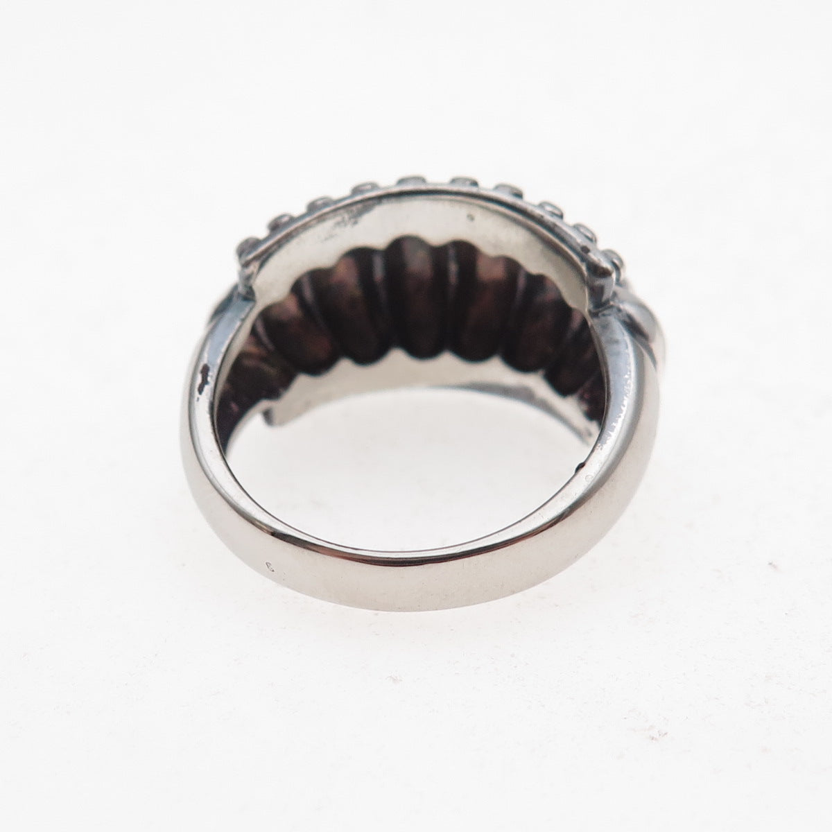 925 Sterling Silver Vintage Modernist Ribbed Oxidized Ring Size 7