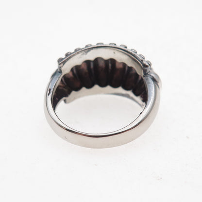 925 Sterling Silver Vintage Modernist Ribbed Oxidized Ring Size 7