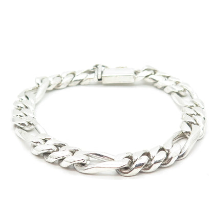 925 Sterling Silver Vintage Mexico Figaro Link Bracelet 8.5"