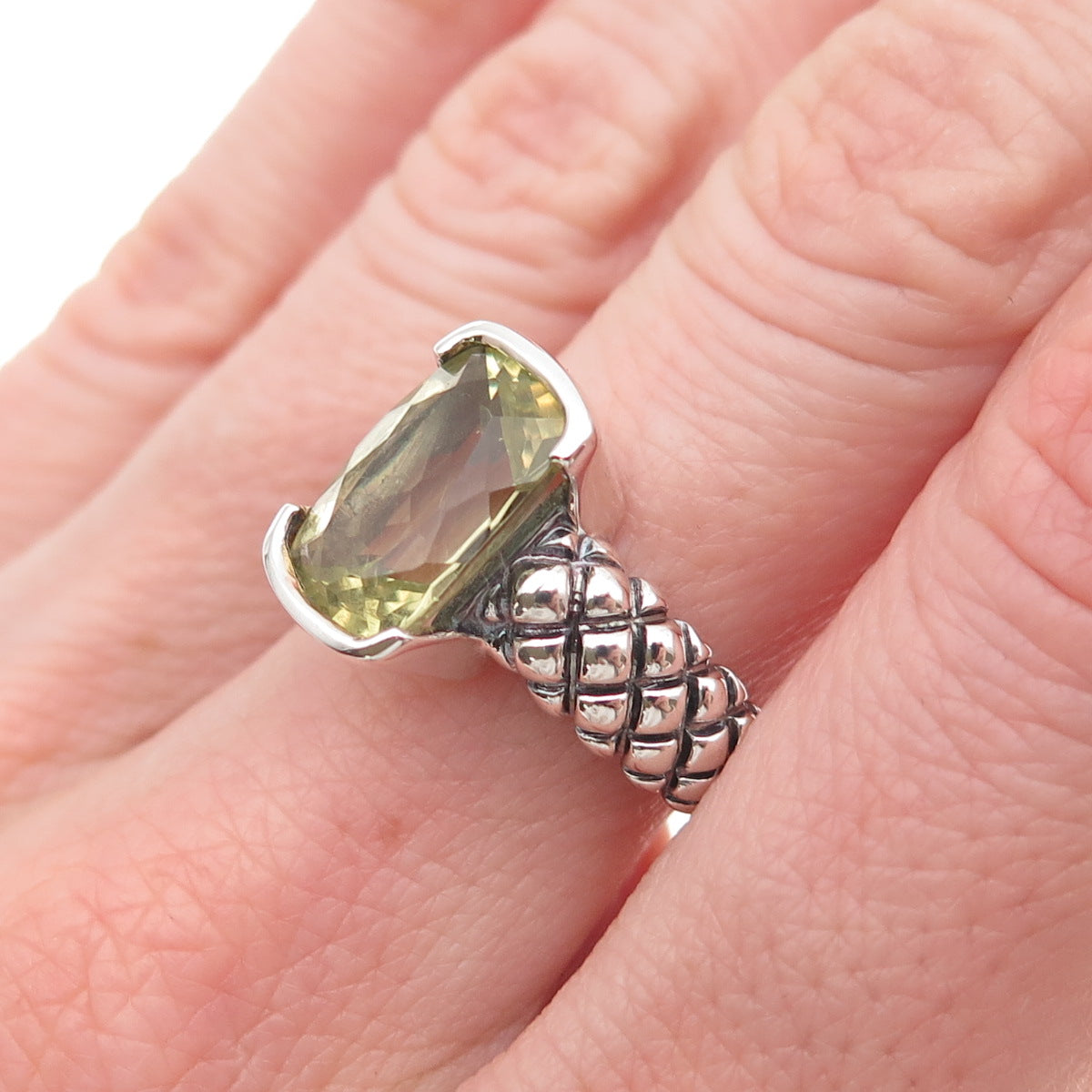 925 Sterling Silver Vintage Real Lemon Citrine Modernist Oxidized Ring Size 8