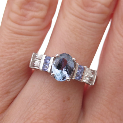 Chuck Clemency Sterling Silver Real Iolite Tanzanite White Topaz Ring Size 8.25