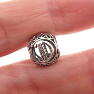 Pandora 925 Sterling Silver C Z Letter D Initial Slide Bead Charm