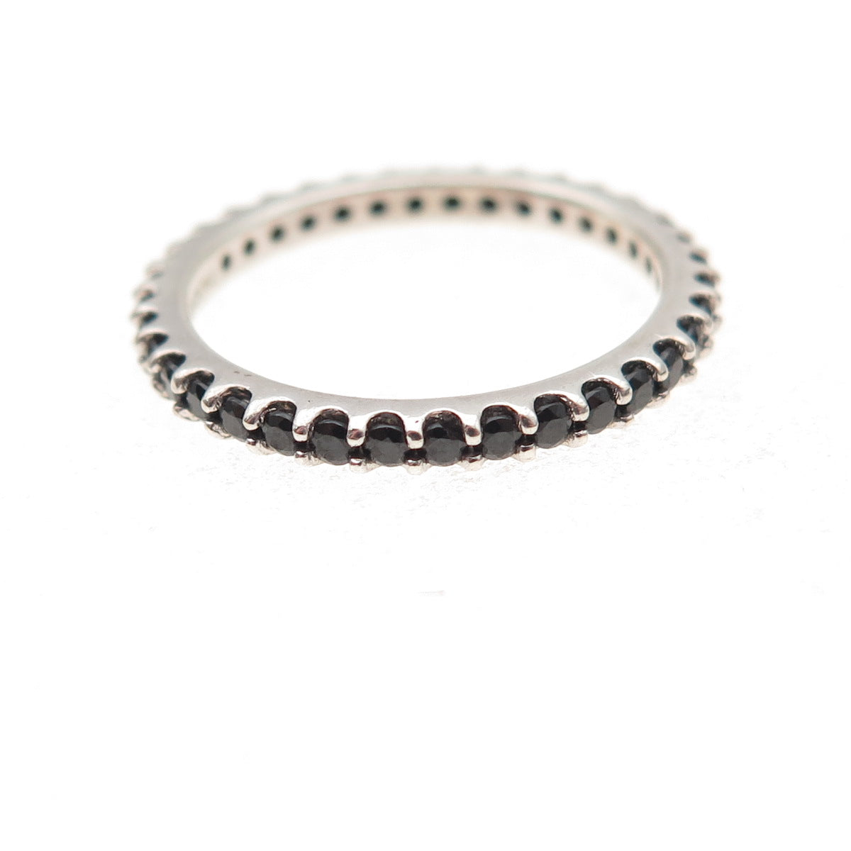925 Sterling Silver Real Black Spinel Eternity All Around Band Ring Size 5