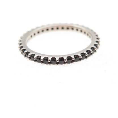 925 Sterling Silver Real Black Spinel Eternity All Around Band Ring Size 5