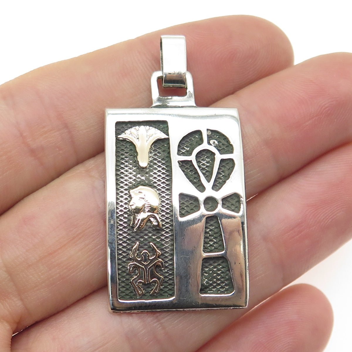 800 Silver 2-Tone Vintage Egyptian Ankh & Cartouche Pendant