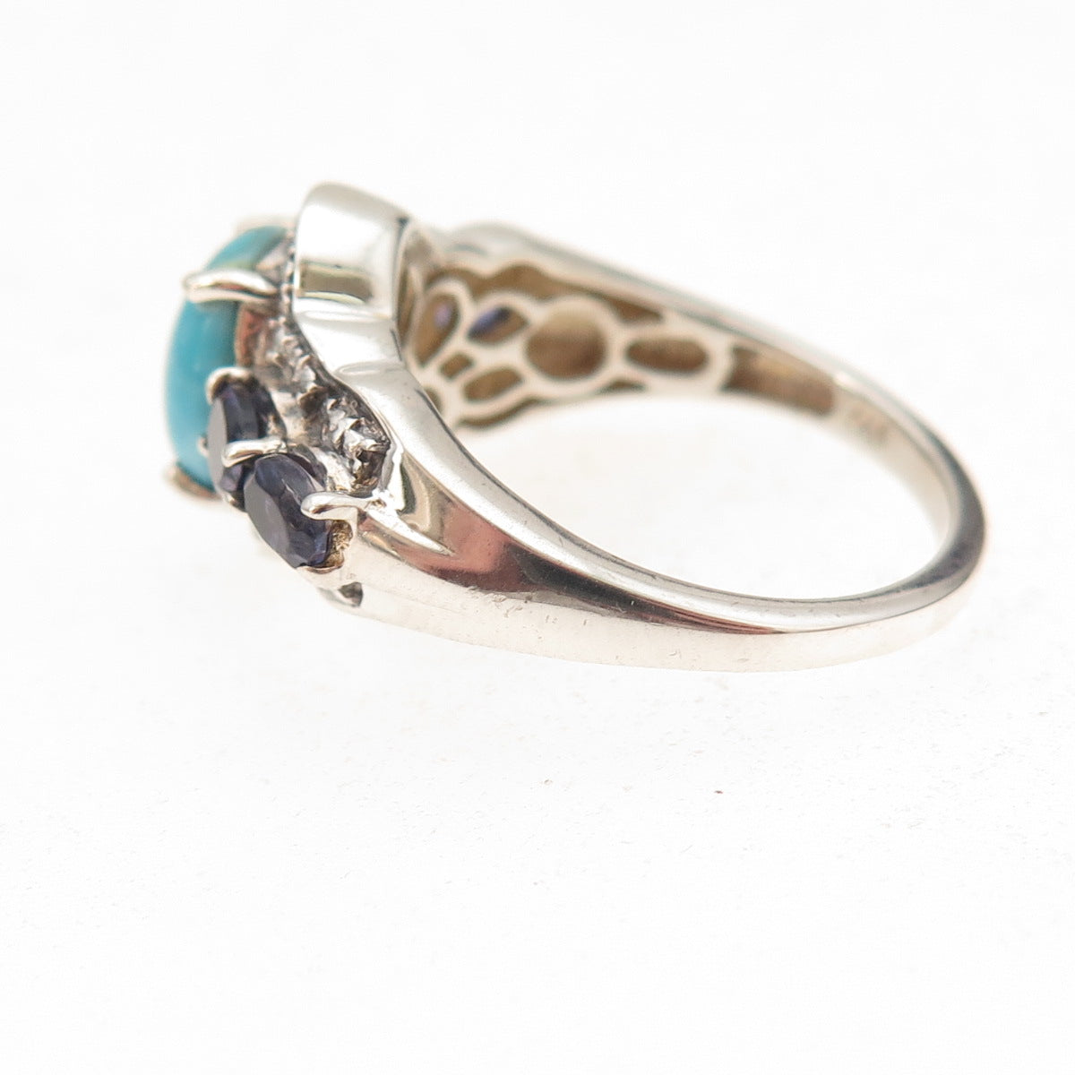 Chuck Clemency 925 Sterling Real Sleeping Beauty Turquoise & Iolite Ring Size 7