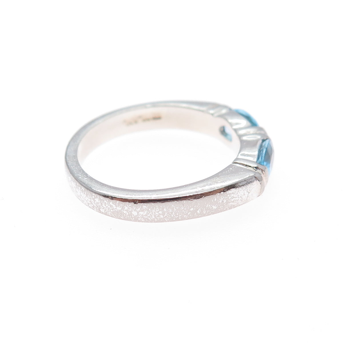 925 Sterling Silver Vintage Real Oval-Cut Blue Topaz Band Ring Size 6.25