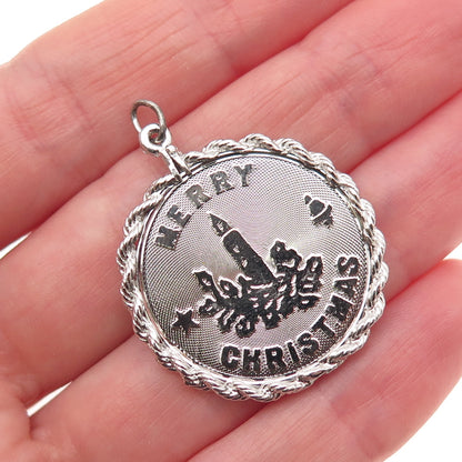 JAY POSON 925 Sterling Silver Vintage Merry Christmas Candle Charm Pendant