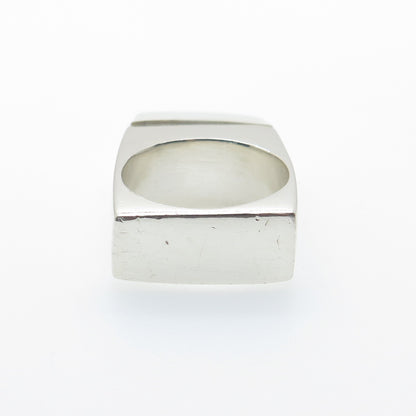 925 Sterling Silver Vintage Real White Onyx Modernist Ring Size 8.25