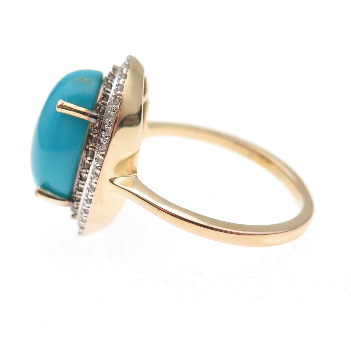 D'Joy 925 Sterling Gold Plated White & Smoky Diamond Turquoise Ring Size 8.25
