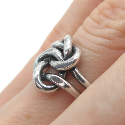 925 Sterling Silver Vintage Double Love Mariner Knot Oxidized Ring Size 5.5