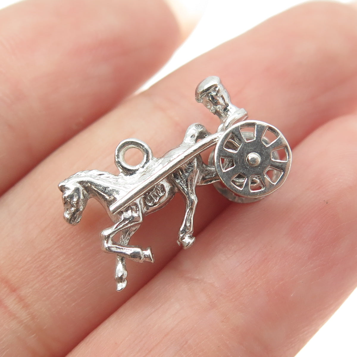 925 Sterling Silver Antique Art Deco Horse Carriage 3D Pendant