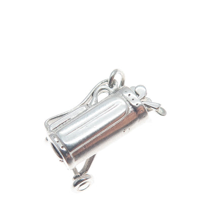 WELLS 925 Sterling Silver Vintage Golf Clubs Bag Minimalist 3D Charm Pendant