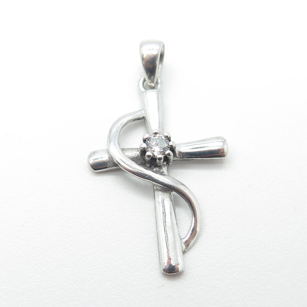 925 Sterling Silver Vintage C Z Cross Religious Pendant