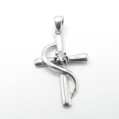 925 Sterling Silver Vintage C Z Cross Religious Pendant