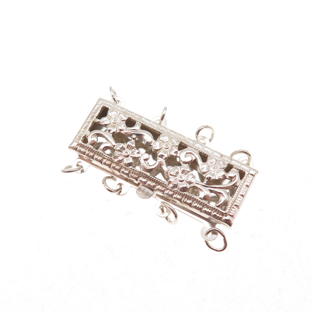 925 Sterling Silver Vintage Bracelet / Necklace Floral Box Lock Clasp