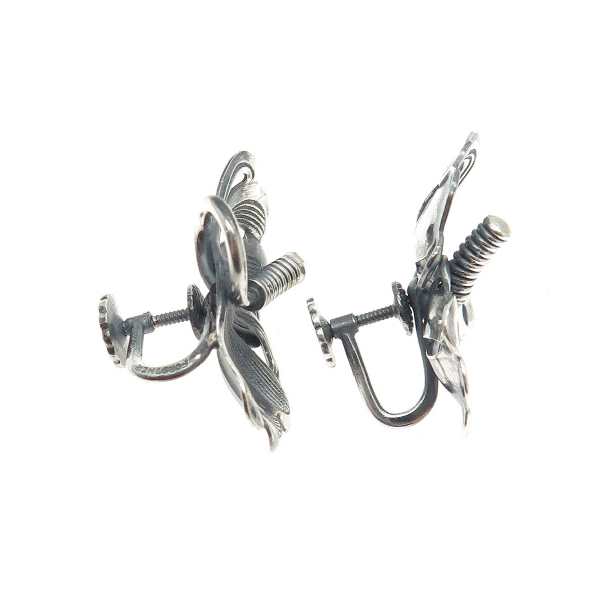 FORSTNER 925 Sterling Silver Antique Art Deco Floral Screw Back Earrings