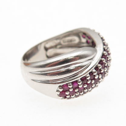 CNA Pranda 925 Sterling Silver Real Round-Cut Ruby Crisscross Ring Size 8