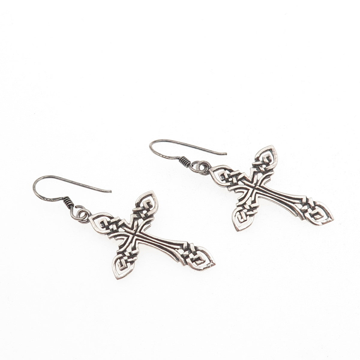 925 Sterling Silver Vintage Celtic Cross Oxidized Dangle Earrings