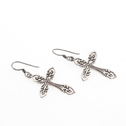 925 Sterling Silver Vintage Celtic Cross Oxidized Dangle Earrings