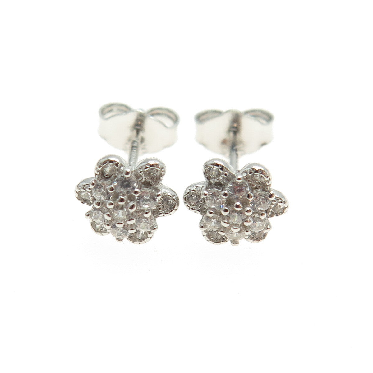 925 Sterling Silver Round-Cut Shaped C Z Stud Earrings