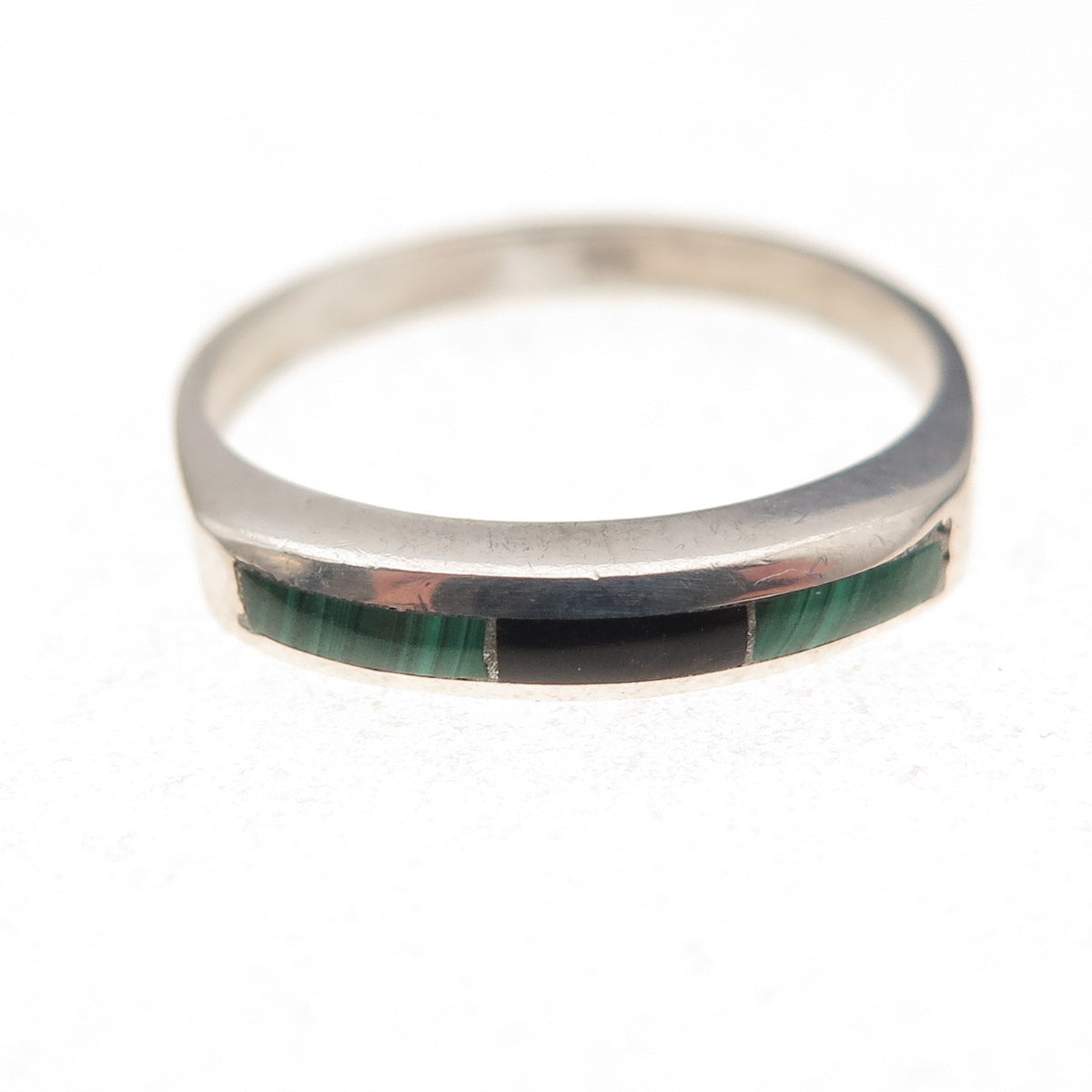 Old Pawn 925 Sterling Silver Vintage Black Onyx Malachite Tribal Ring Size 7.25