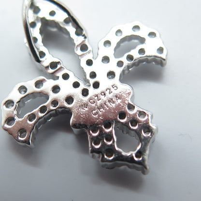 925 Sterling Silver White C Z Fleur de Lis Pendant