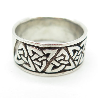 925 Sterling Silver Vintage Celtic Knot Oxidized Band Ring Size 8.75