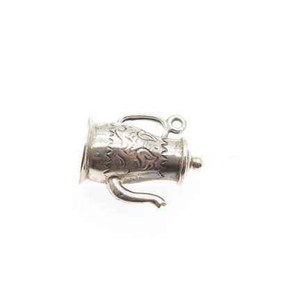 925 Sterling Silver Vintage Coffeepot Oxidized Minimalist 3D Charm Pendant
