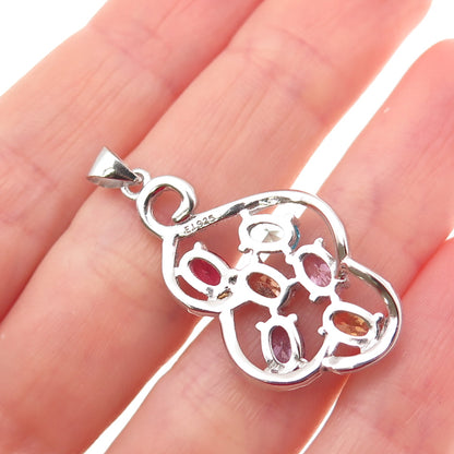 925 Sterling Silver Round & Oval-Cut Multi-Color C Z Charm Pendant