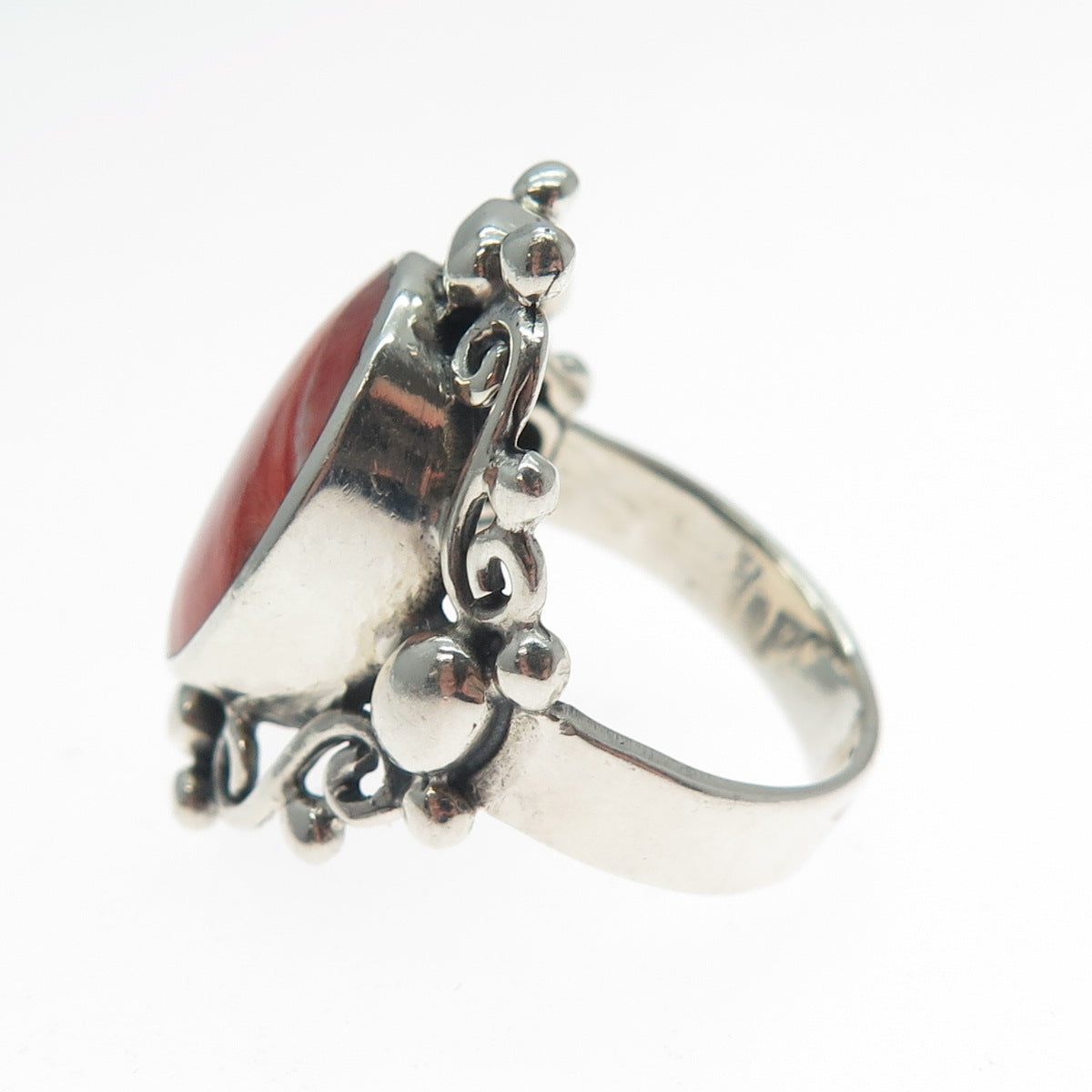 950 Silver Vintage Real Spiny Oyster Shell Oxidized Ring Size 7.75