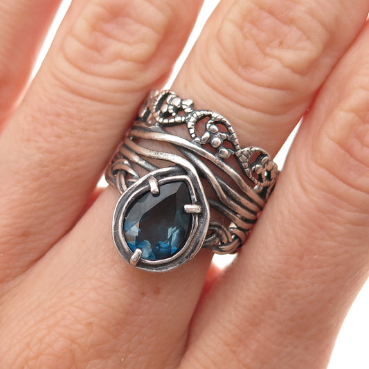 Or Paz PZ Sterling Silver Vintage Israel Real London Blue Topaz Ring Size 8.5