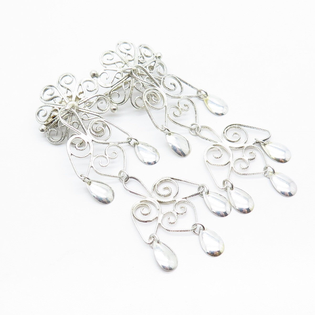 830S Silver Vintage Ornate Dangling Pin Brooch