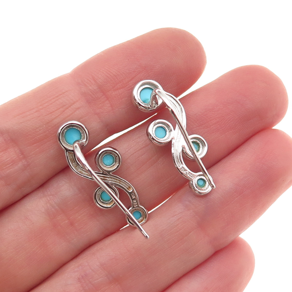 925 Sterling Silver Real Sleeping Beauty Turquoise Floral Earrings