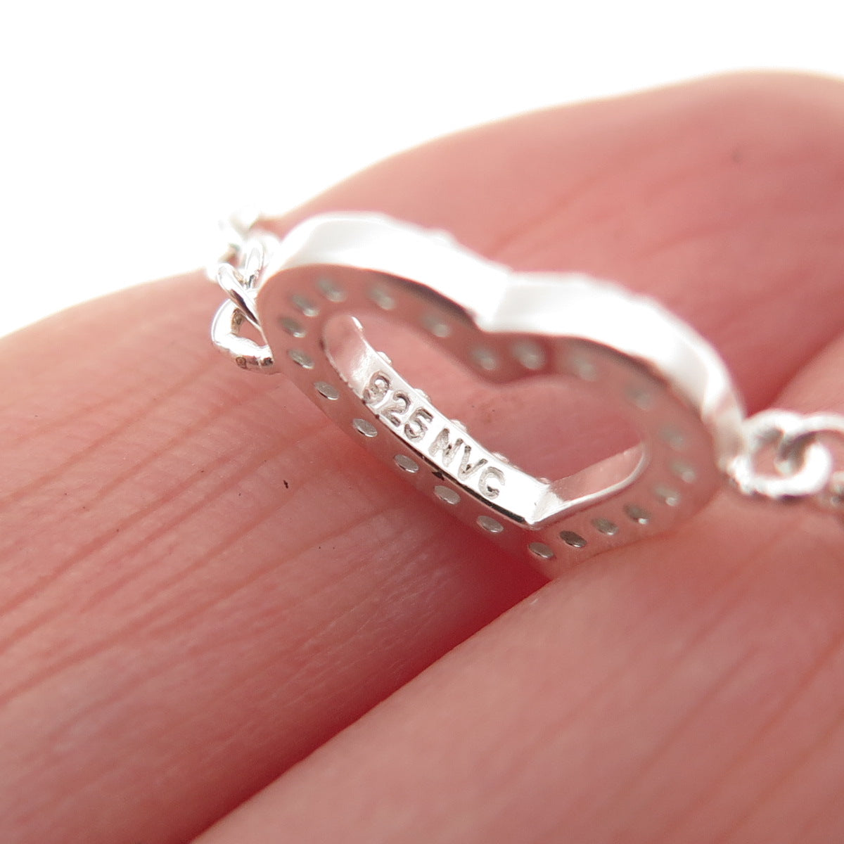 925 Sterling Silver Round-Cut C Z Heart Cable Link Bracelet 8.25"