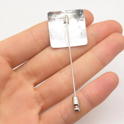925 Sterling Silver Vintage Israel Textured Square Lapel Pin