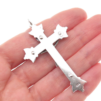 Creed 925 Sterling Silver Antique Art Deco Crucifix Cross Oxidized Charm Pendant