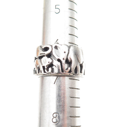 925 Sterling Silver Vintage Elephant Family Oxidized Ring Size 7