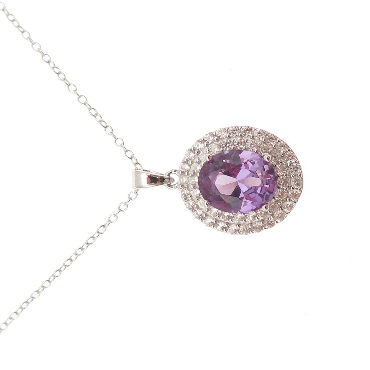 925 Sterling Silver Real White Topaz & Lab-Created Peacock Sapphire Necklace 18"