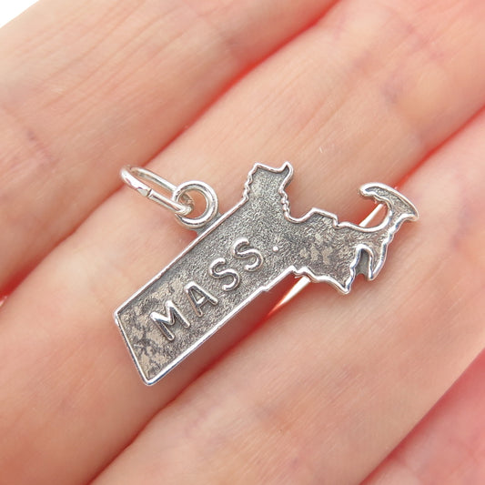 925 Sterling Silver Vintage Massachusetts State Map Minimalist Charm Pendant