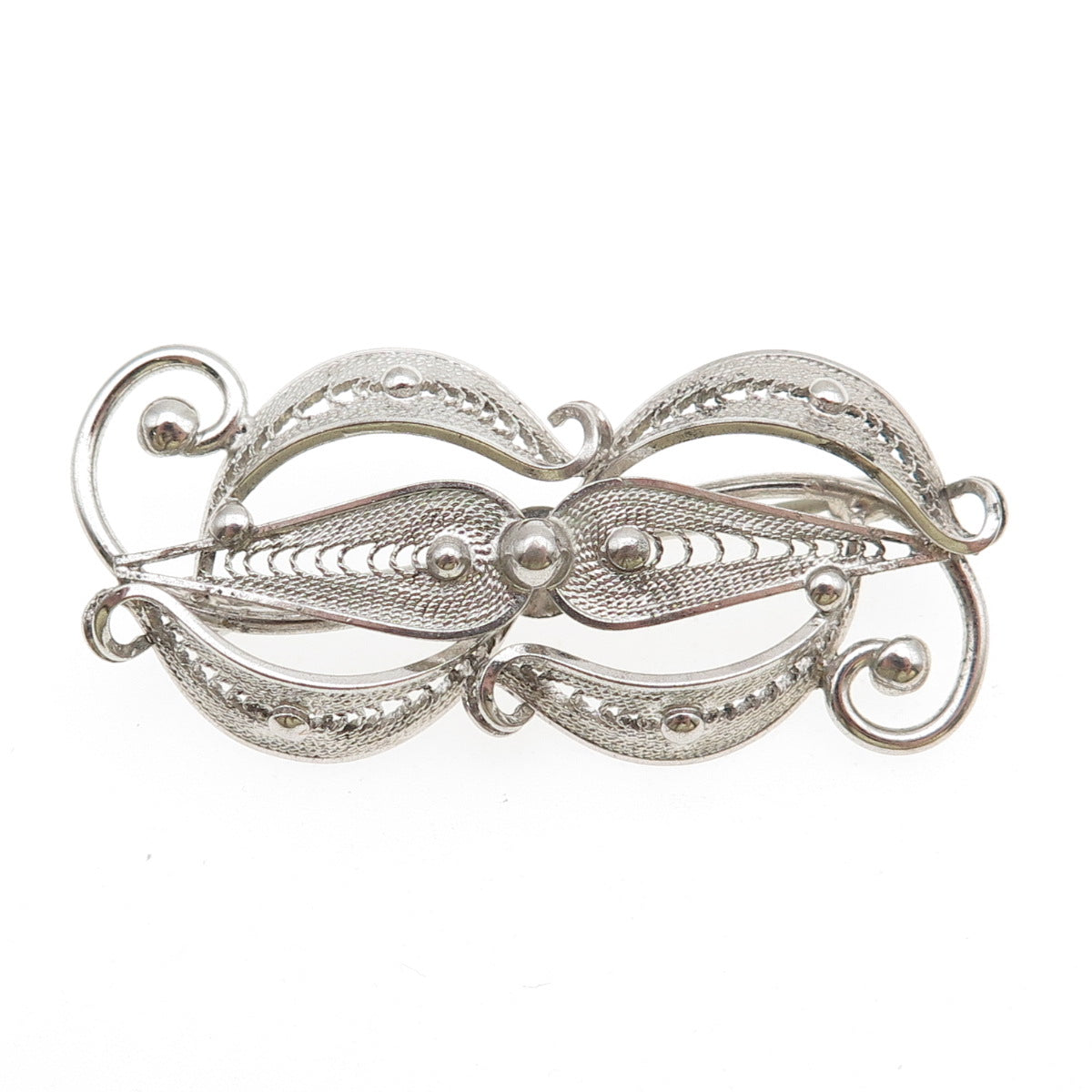 SORRENTO 925 Sterling Silver Vintage Floral Filigree Pin Brooch