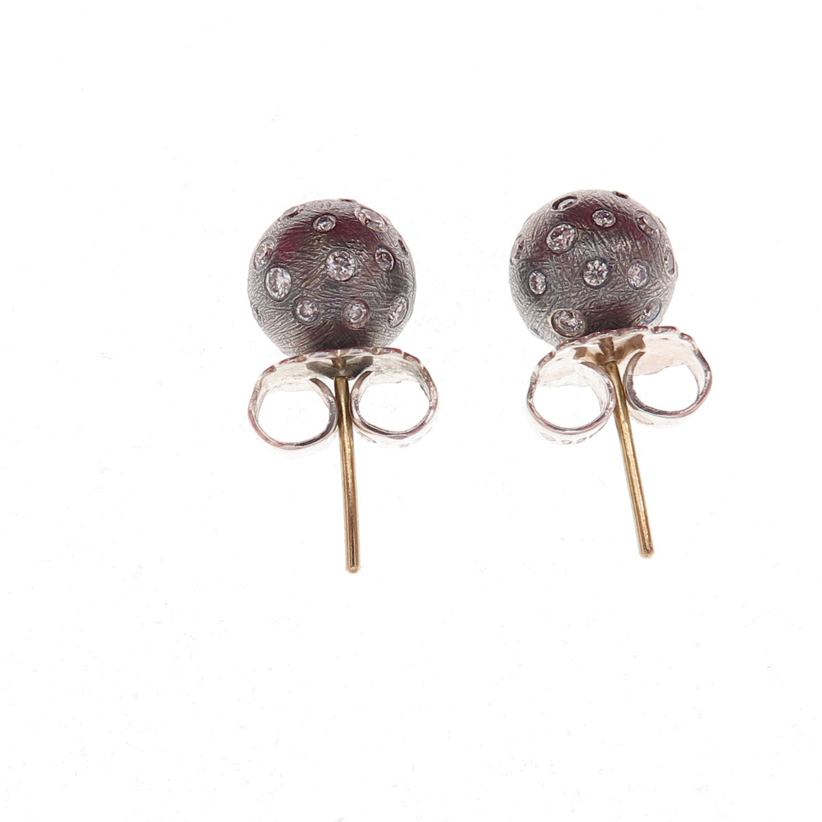 Rene Escobar 925 Sterling Silver Real Round-Cut Diamond Ball Stud Earrings